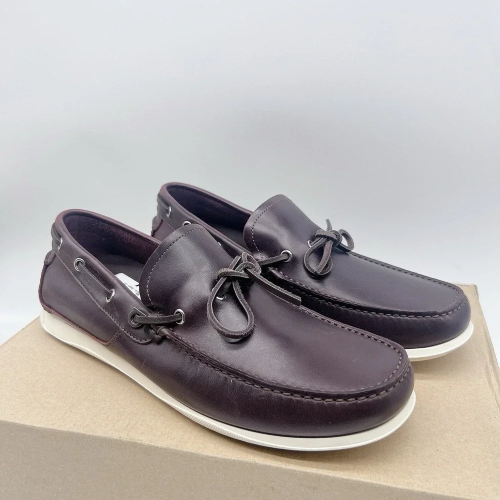 Salvatore Ferragamo Marlin Mens Boat Shoes Loafers Brown Leather Slip On US 7.5